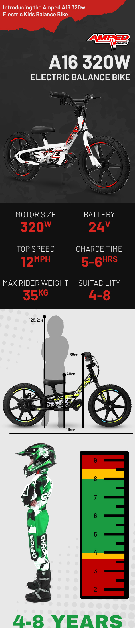 Amped A16 Black 320w Electric Kids Balance Bike