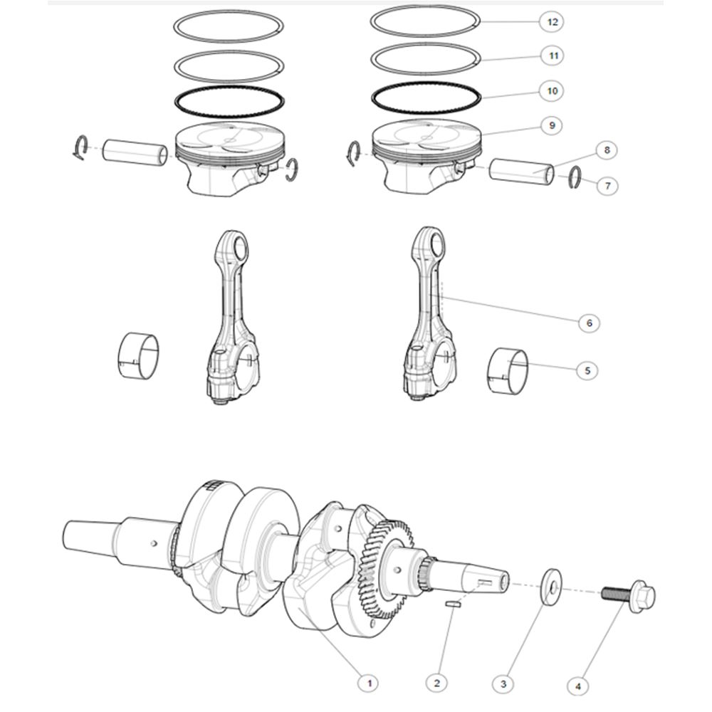 Crankshaft rod and piston 