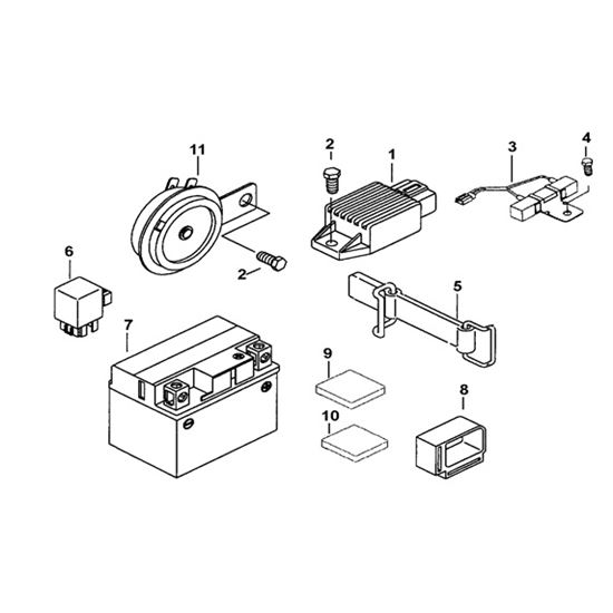 BATTERY, RELAY, HORN, RECTIFIER