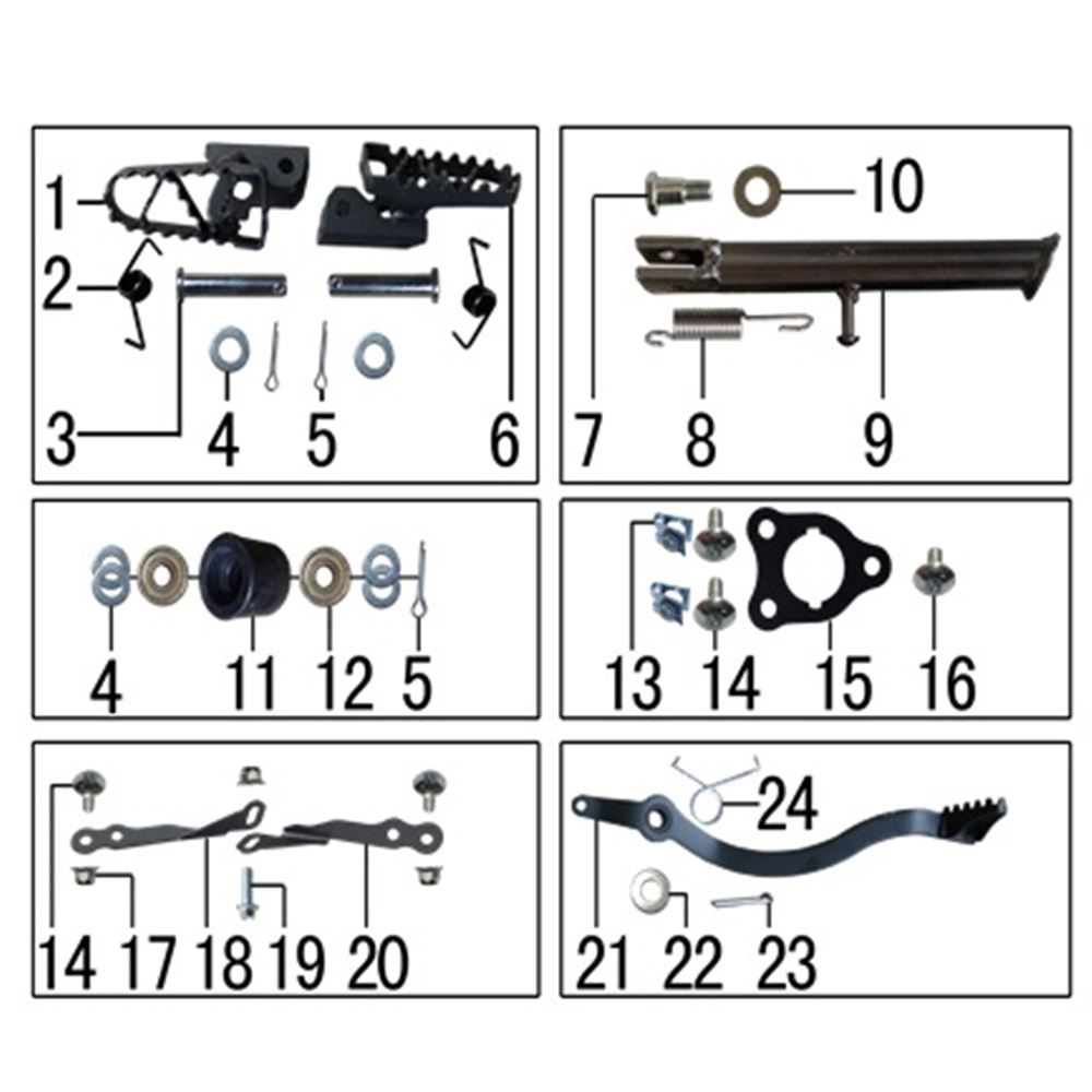 FOOTPEGS, REAR BRAKE PEDAL & STAND